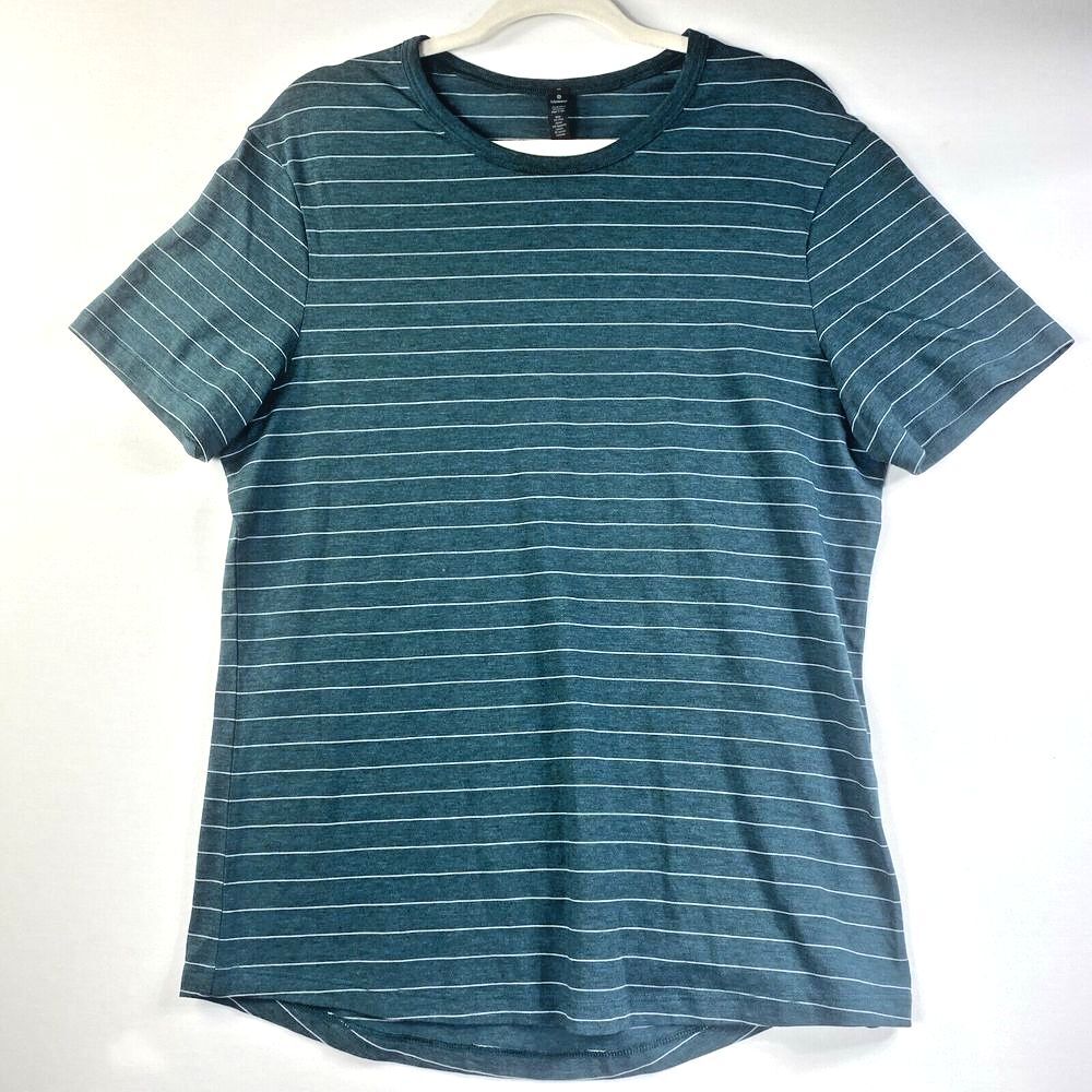 Lululemon Mens 5 Year Basic Tee Shirt Micro Stripe Green White Size Medium